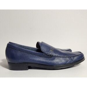 Bally Sistri 6230248 Navy Blue Calf Plain Leather Loafers Men Size 10